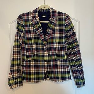 J-Crew madras/plaid check fitted blazer in navy, green, white, red & yellow (0)